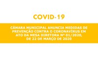 Câmara Municipal adota medidas de prevenção contra o coronavírus em sua sede